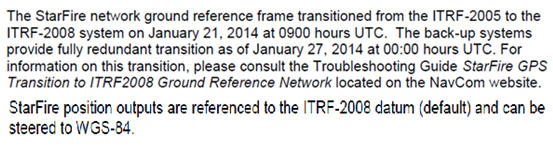 再論WGS84、ITRF2008及NavCom StarFire