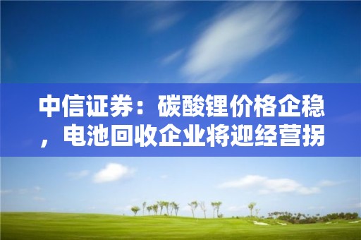 中信證券：碳酸鋰價格企穩，電池回收企業將迎經營拐點