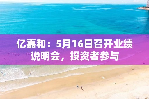 億嘉和：5月16日召開業績說明會，投資者參與